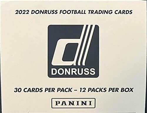 Ценна кутия за футболна чело Панини Donruss 2022 NFL 12 запечатани тестета от по 30 карти (ОБЩО 360 карти в 4 екземпляра Blue Press