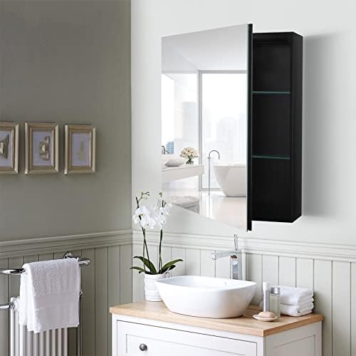 Огледален шкаф за вграждане или Повърхностен монтаж KSIBNW с Огледално-рефлексен като, Шкаф за лекарства с Ширина 15 x 24 на Височина, Стенен Шкаф за съхранение на лекарс