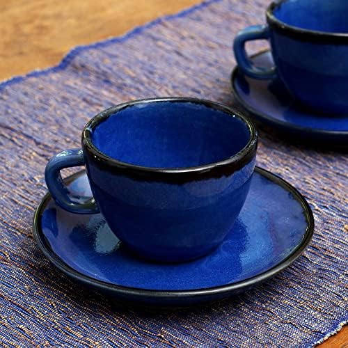 Керамични чаши и чинии Novica Relaxing Blue (Чифт)