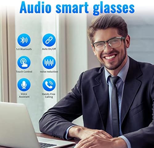 Умни очила GenXenon Bluetooth Audio, Очила със синьо осветление за жени и мъже, Звук с отворен ухо с микрофон и тонколони, Синьо светофильтр и Поляризирани лещи, слънчеви очила,
