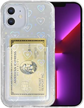 SmoBea, Съвместим с калъф iPhone 13 Pro Max, Холографски държач за карти с лазерни пайети, Мек и Гъвкав, устойчив на удари калъф от TPU за жени и Момичета с шарени сърцето, Калъф з