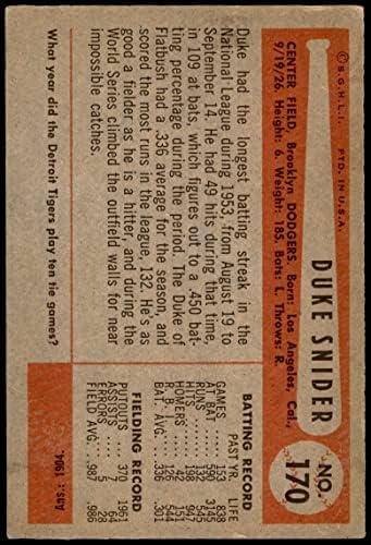 1954 Боуман 170 Дюк Снайдер Бруклин Доджърс (Бейзбол карта) VG/БИВШ Доджърс