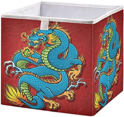 Кошница за шкаф visesunny Кутии за съхранение на Blue Dragon Тъканни Кошница за Организиране на Рафтовете Сгъваеми Кубични Кутии