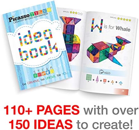 Книга идеи PicassoTiles + 60 бр. магнитни плочи + 4 фамилни фигурки, повече от 150 идеи, 110 Страници уникални иновативни творения