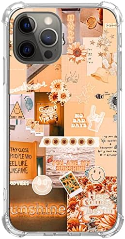 Калъф Nebruski Aesthetic Orange Колаж Good Vibes Sunshine, който е Съвместим с iPhone 13, Модерен калъф с положителни цитати и цветя