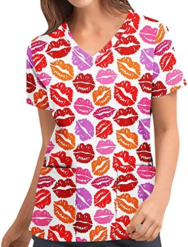 Blusa de диаметър de San Valentín de uniforme de oficina Superior против Cuello en V de Manga Corta de Verano para Mujer 13