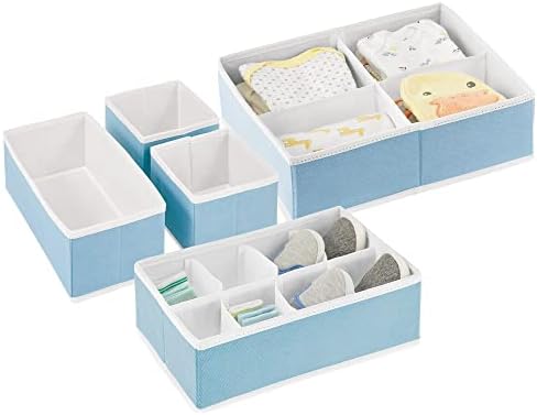 mDesign Мек Текстилен Скрин /Шкаф с отделени чекмеджета-органайзерами за съхранение в детската градина - с Капацитет Одеяла, престилки,