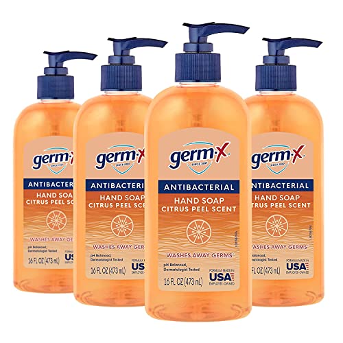 Антибактериален течен сапун за ръце Germ-X, С цитрусов аромат, Балансиран рН, 16 унции (опаковка от 4 броя), тестван дерматолог, За измиване на ръцете, за кухнята или баня?