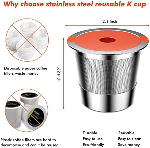 За многократна употреба K Чаши за Keurig | чаши за многократна употреба шушулки keurig, съвместими с кафе Keurig на една чаша 1.0 и 2.0, K Чаша от неръждаема стомана, не съдържа BPA (