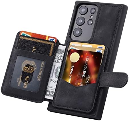 Калъф за телефон HongLiang, Съвместим с Samsung Galaxy S23 Ultra Case Wallet, Реколта Седалка от изкуствена кожа с магнитно панти капак
