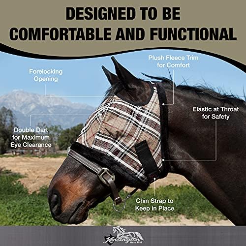 Маска за коне Kensington Fly с руното покритие за коне — Предпазва лицето и очите от мухи и ултравиолетови лъчи, като същевременно
