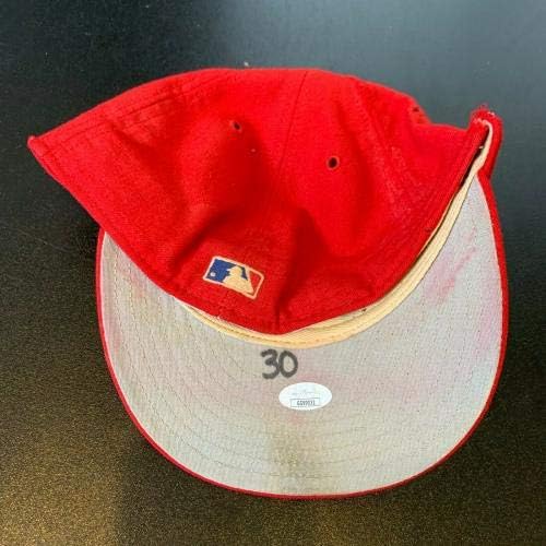 Аарон Село Подписа Използвана В Играта бейзболна шапка 1999 Texas Rangers Cap с JSA COA - Използваните В играта шапки MLB