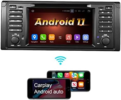 Автомобилна стерео Amaseaudio Android 11, съвместима с 1 Din, за BMW E39 5 серии 1996-2003 и X5, Сензорен екран 7 , DVD-плеър, Поддръжка на безжична Apple Carplay Android Auto/GPS навигация/ Резервна камер
