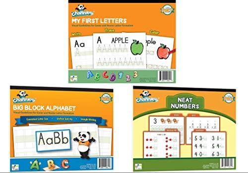 Работни тетрадки Channie's PreK за детска градина по визуален изучаване на азбуката и цифрите, 3 комплекта. множество упражнения