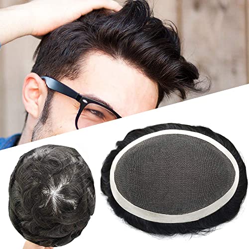 Човешката коса за мъже, перука, система за смяна на френски дантелен на косата на перука с полимерно покритие, перука за мъже, Европейски естествена