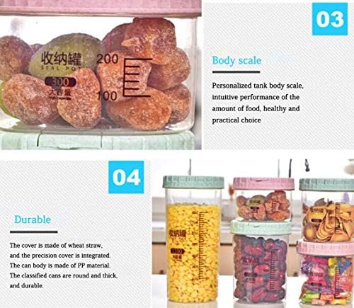 Набор от съдове за съхраняване на продукти Cherpasity [Комплект от 4] — Бутилки с различни размери за захар, кафе, бисквити, ориз, принадлежности за печене — Прозрачна пл?