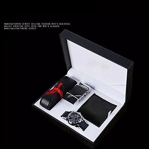 Подаръчен комплект мъжки часа SXYMKJ с предавателна кутия, кожен колан, мъжки портфейли, часовници, мъжки часовници, набор от кварцови часовници