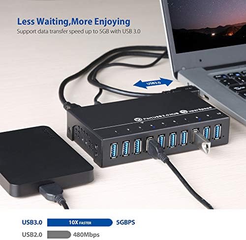 UUSTK 10-Портов хъб USB кабел за зареждане 3.0 от алуминий - USB-Hub Зарядно Устройство-Сплитер няколко пристанища Hub