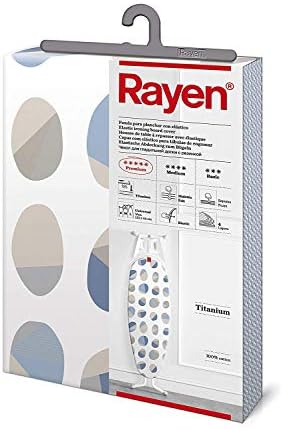 Rayen | Универсално покритие за дъска за гладене | 4 слой: порест каучук, байковая плат, памук и титан | Покритие от титанов щанга с покритие | Серия Premium | 127x51 см | на Бял фо