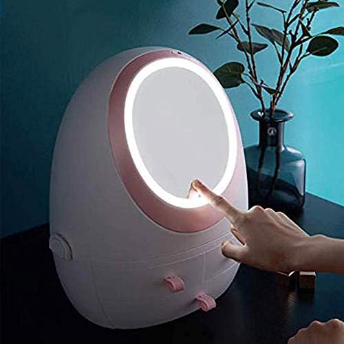 Органайзер за Грим е с формата на Яйце HBBCD, 3 Чекмеджета, Козметичен Кутия За Съхранение, Настолен Органайзер с Led Огледало за Тоалетка