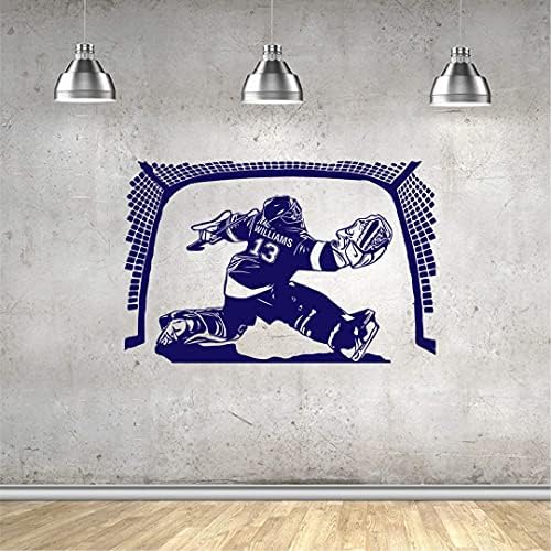 Bestdecor4you Персонализирани Тениски на хокеен вратар Стикер на стената - Изберете вашето име и номер Персонализирани Хокеен играч Спортна Vinyl Стикер Декор Детска Спалн