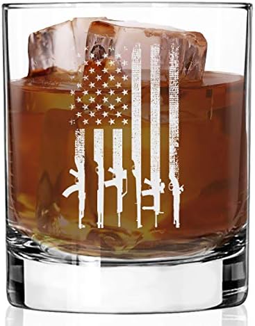 Лъки Shot - Американски флаг с чаша за уиски в стил пистолет | Патриотичен подарък на САЩ за мъже, Подаръци за Ден на памет | Старомодни