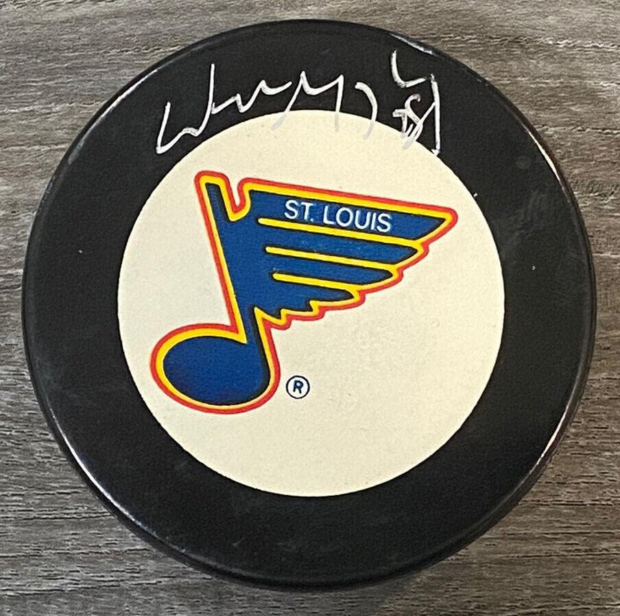 Уейн Грецки е Подписал Официалната шайбата Сейнт Луис Блус С Голограммой Ойлърс Рейнджърс - за Миене на НХЛ с автограф