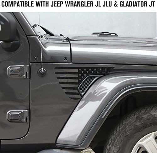 Jimen е Съвместим с 2018-2023 Jeep Wrangler JL JLU и Gladiator JT, 2 бр. стикер на отдушник в странично крило, Vinyl стикер с флага на сащ (черно въглеродни влакна)