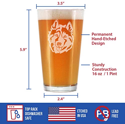 Пинтовый чаша Siberian Husky Лице за бира - Уникален интериор в кучешки стил и подаръци за майки и татковци хъски - 16 грама