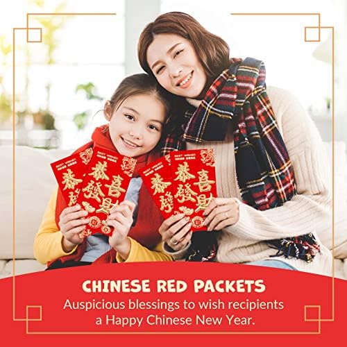 Червени пликове за китайската Нова Година - китайски червени пакети на 25 брой, Хонг Bao с дизайн от златно фолио, Пликове за подарък пари, Gong Xi FA CAI, 3,5 x 6,4 инча