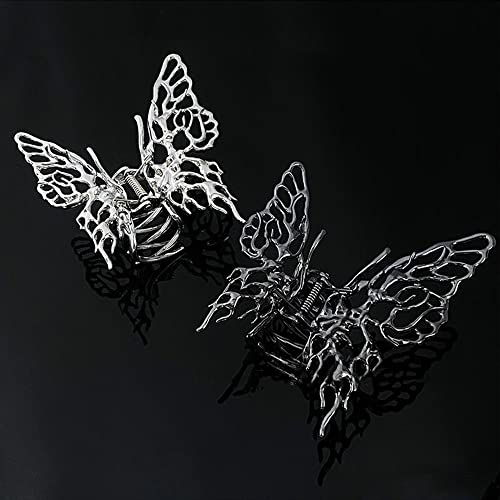 2 Опаковане на Метални големи щипки за коса във формата на пеперуда за жени, Ретро Черни фиби за коса под формата на трески,