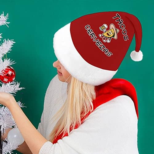 Коледна шапка с тако и сервизами, мек плюшен шапчица Дядо Коледа, забавна шапчица за коледно новогодишната партита