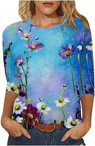 Nyybw, дамски свободна туника, тениска с кръгло деколте, блуза, 3/4 ръкав, отгоре с флорални принтом, всекидневни пуловер, блузи,