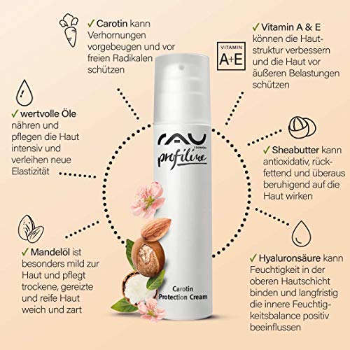 RAU Carotin Protection Cream Profiline (6,76 унция) - Защитен хидратиращ крем за лице - Натурален тен с бета-каротин