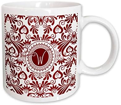 3dRose Червено-бяла елегантност с монограм и буква W - Чаши (mug_245316_1)