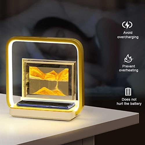 JJRY Светодиодна Настолна Лампа, 3D Deep Движещи се Пясъчни Художествени Лампи за четене с Безжично зарядно устройство,