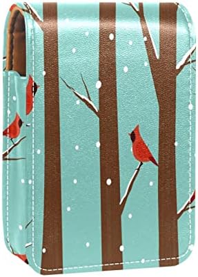 Зимна Бреза Сняг Червена Птица Органайзер за Червило с Огледало Кутия За Съхранение на Червило Чанта За Носене