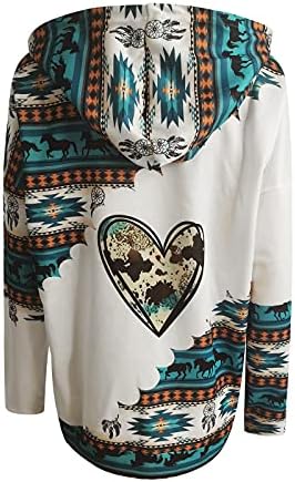 mmknlrm/ Дамски Hoody с качулка с Етнически принтом, Ежедневни Блузи с дълъг ръкав и кръгло деколте и джобове, Дамски Топ (Зелен, M)