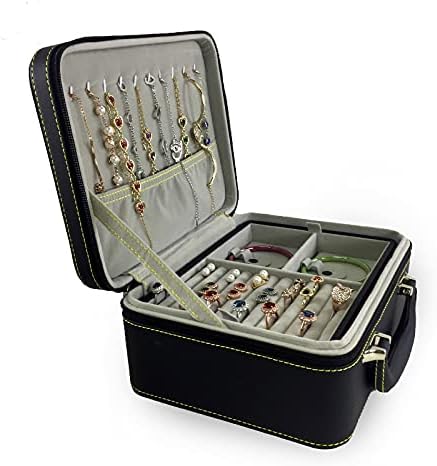 Anncus Обеци, огърлица, пръстен пътни декорация на чанта косметичка органайзер контейнери от изкуствена кожа 2 слоя кутия
