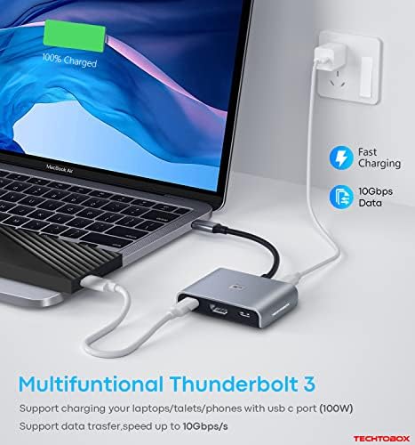 USB C HDMI Концентратор 8K Адаптер, TECHTOBOX 5 в 1 Ключ USB-C за HDMI, 2 порт за пренос на данни USB-C Gen2 и USB 3.1 10 Gbit/s, 100 W PD, Многопортовый адаптер Type C Хъб за MacBook Pro/ Air, iPad, Surface Pro, Chromebook