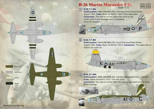 Печат в мащаб 72-321 - 1/72 Martin Marauder B-26F/G в Комплект 1,5 Лист