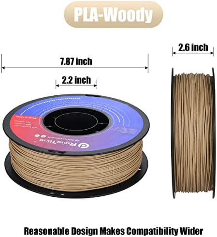 Дървена конец PLA 1,75 мм, конец за 3D-принтер RongTong, 1 кг бобина (2,2 кг) с естествени дървени влакна, Конци за 3D печат от дърво 1,75 мм е подходящ за повечето 3D принтери FDM, точн