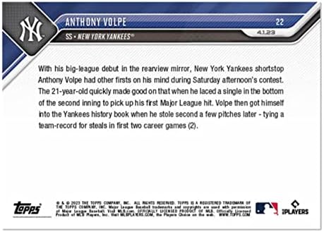 2023 Оглавява сега Антъни Volpe # 22 -Нов СК, нанесший 1-ия удар и впримчени в книгата за рекордите на Янкис - 13.04.2013 - Бейзболна картичка - Ню Йорк Янкис. Карта идва в рамките ?