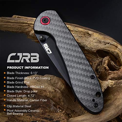 Сгъваем нож за прибори ЗА хранене CJRB От фелдшпат (J1912) AR-RPM9 От Прахова Стомана, Черно PVD Острието, Дръжката е от въглеродни влакна,