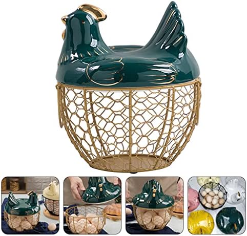Zerodeko Кошница за плодове Кошница За Съхранение на яйца, Пиле, Великденски Декорации Пиле Златна Тел Кошница за Събиране на яйца
