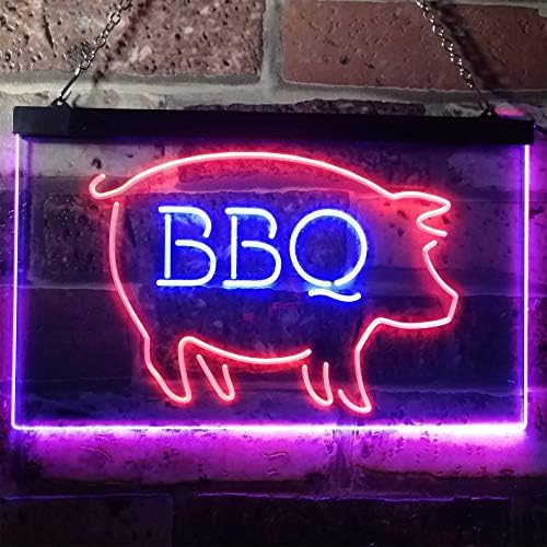 Външен дисплей ресторанта ADVPRO BBQ Pig с два цвята led неон табела на Червени и сини цветове 24 x 16 st6s64-i3161-рб