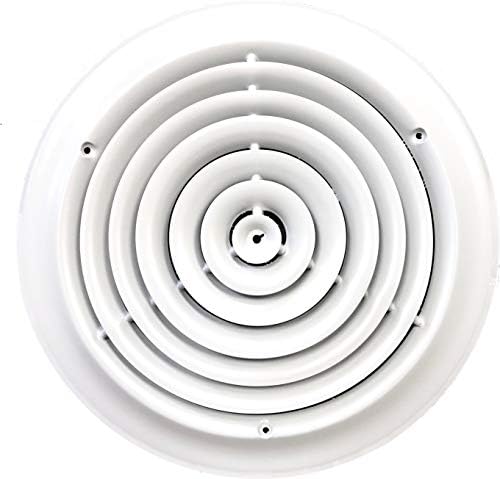 През цялата тавана дифузор HBW 12, покрит с бял прах, с външен размер 16 инча, инсталирана в 12-инчов въздуховод
