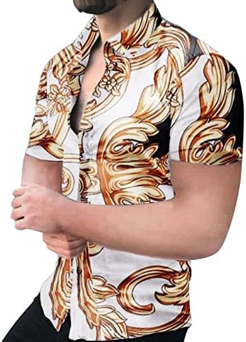 Летни мъжки тениски, мъжки пролетно-лятна мода горната риза с принтом, ежедневни ризи с ревера и бутони за мъжете, дълги