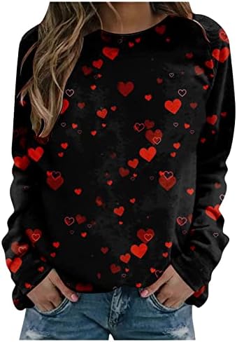 Ризи С Деня на Свети Валентин, Върхове С кръгло деколте, Блузи С дълъг Ръкав, Тениска С изображение на Сърце Любов, Тениски За Двойки, Върхове