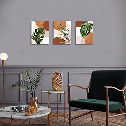 Стенно Изкуство, в стил бохо - Ботанически Стенни Рисунки за Декора на стените на Банята, Картини за Баня, Зелен Златен Стенен